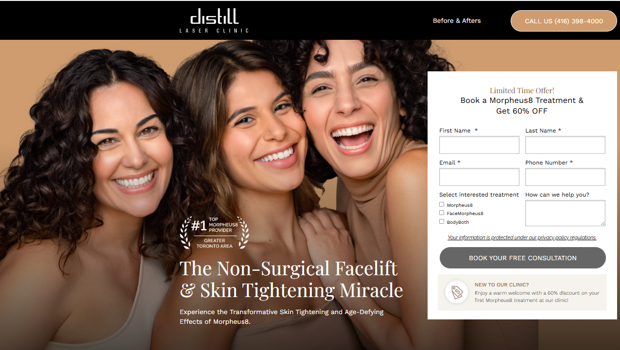 Distill Laser Clinic Morpheus8 landing page